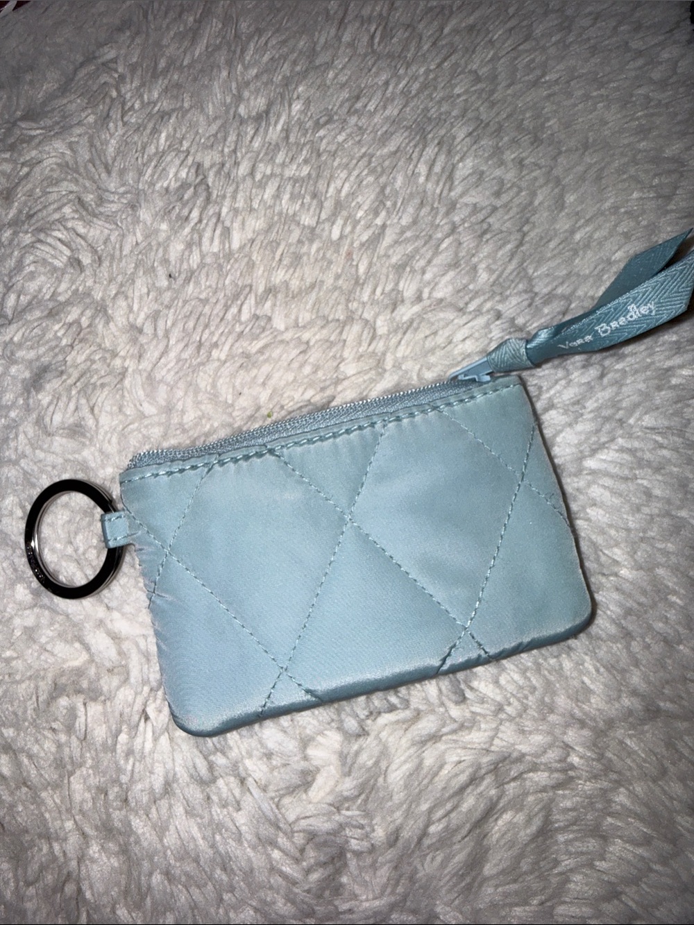 Light Blue Quilted Wristlet Key Pouch
